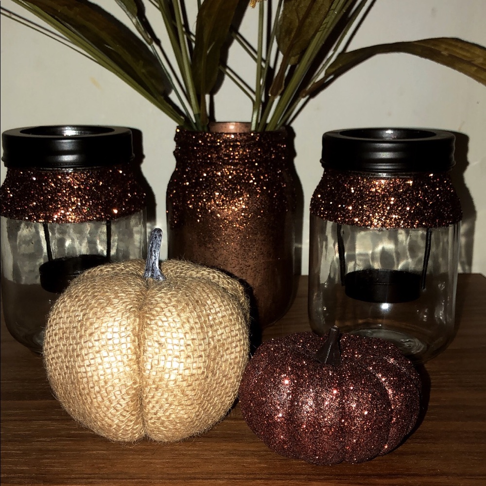 Glittered candle holders jars